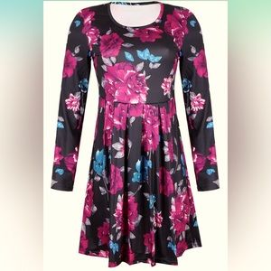 Black & magenta floral dress